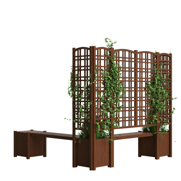 3d插图的长凳种植与格子黑色木制隔离在白色背景图片下载