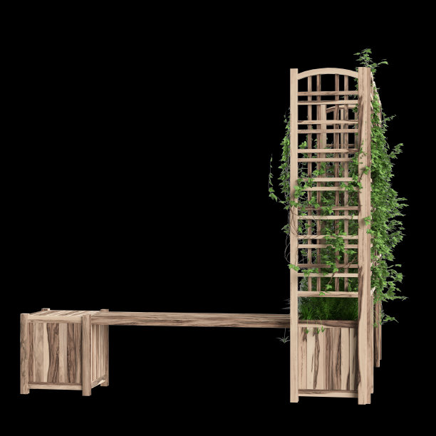 三维插图的长凳种植与格子隔离在黑色背景图片下载