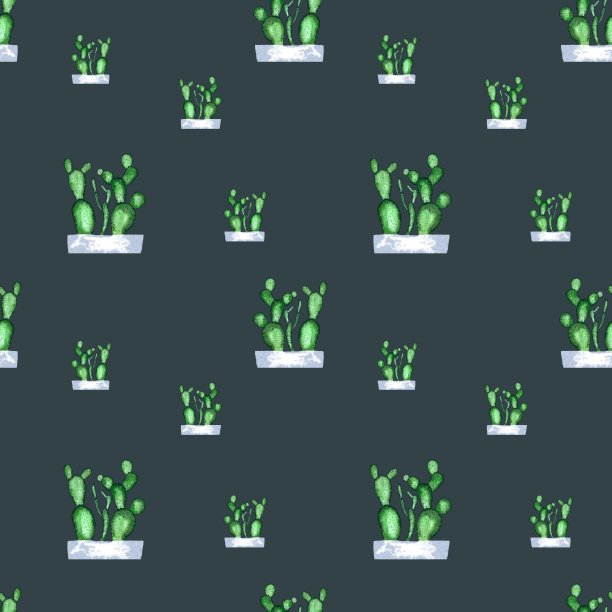 仙人掌绿色无缝暗纹水彩画图片下载