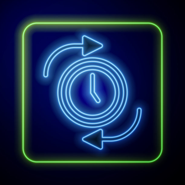 发光的霓虹时钟与箭头图标隔离图片下载
