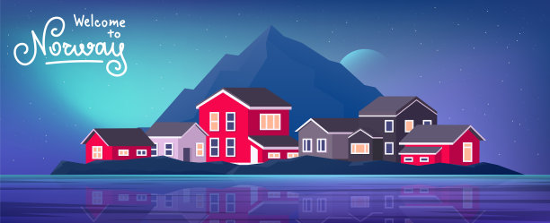 北极光背景下的北欧传统房屋。图片下载