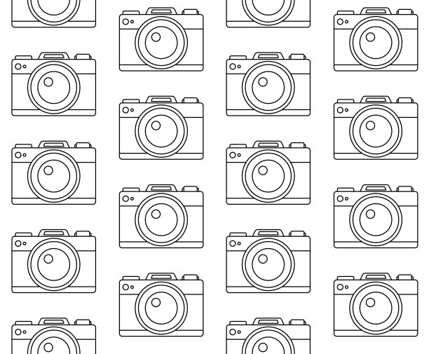 矢量无缝模式的平面轮廓照片相机图片下载