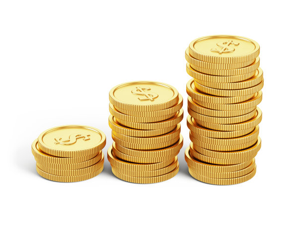 增长收益概念。一堆隔离在白色上的金币。三维渲染图片下载