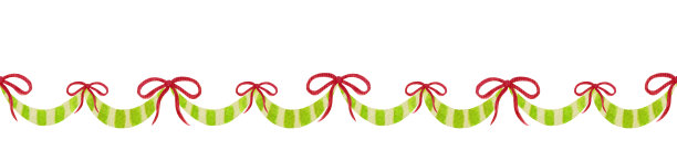 无缝水彩边界，节日花环与蝴蝶结孤立在白色背景。图片下载