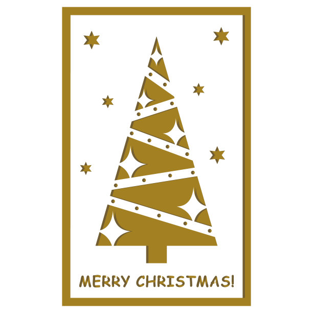 多层3D圣诞卡与剪纸风格的圣诞树，矢量插画，激光剪纸纸。图片下载