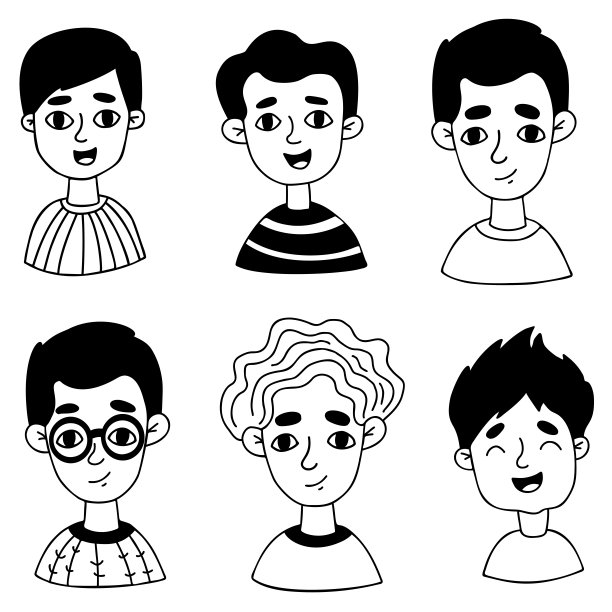 收藏肖像涂鸦。可爱的卡通男孩。矢量孤立的手绘设计和装饰，儿童收藏。图片下载