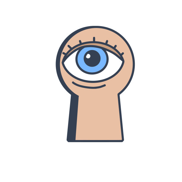 用眼锁孔。通过钥匙孔观察。间谍和计算机安全的概念。图片下载