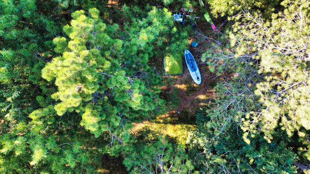 在森林中野营的航拍照片图片下载