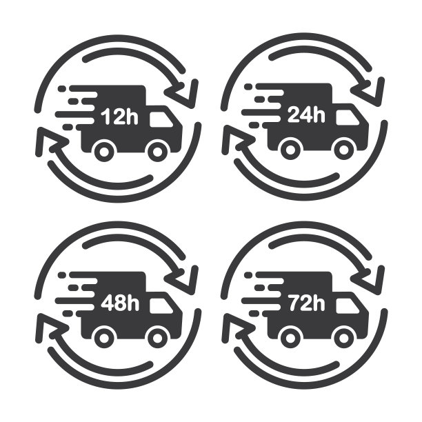 12、24、48和72小时交货，图标设置，矢量，贴纸。图片下载