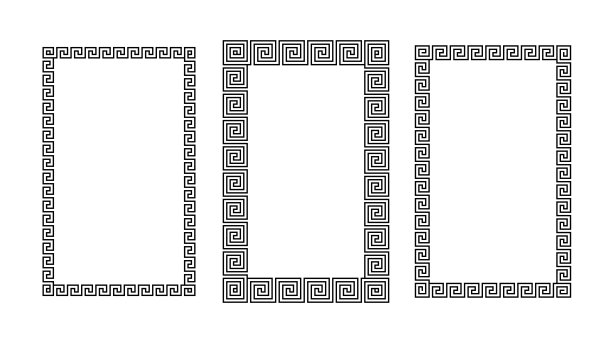 希腊装饰方框套装。弯曲矩形图案集合。古希腊人烦恼边界。几何meandros图案。向量的装饰图片下载