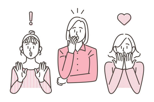 矢量插图集的一个年轻女子注意到或惊讶图片下载