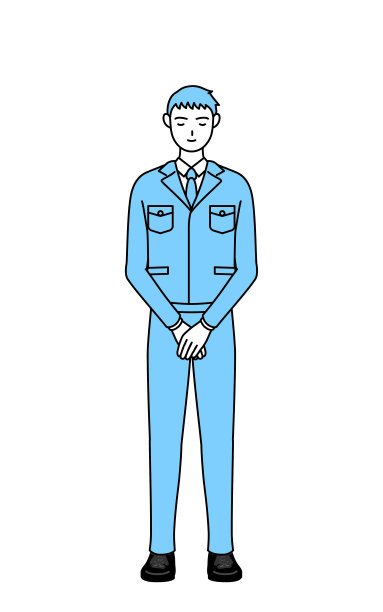 简单的线条画一个男人在工作的衣服，他的双手交叉在他的身体前面。图片下载