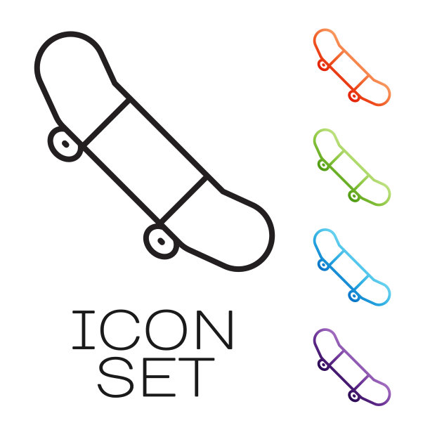 黑线滑板窍门图标孤立在白色上图片下载