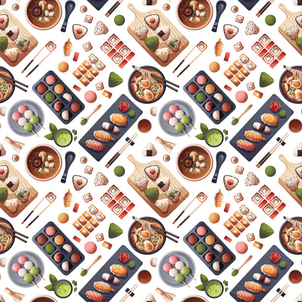 搭配寿司，味增汤，拉面，饭团，饭团，麻糬，抹茶。图片下载