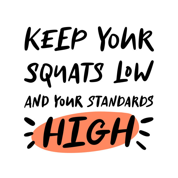 保持低蹲，高标准的口号。手绘字母报价。时尚的运动海报，健身，健身，广告，训练器材，健康生活。每个元素都被隔离在白色背景上。图片下载