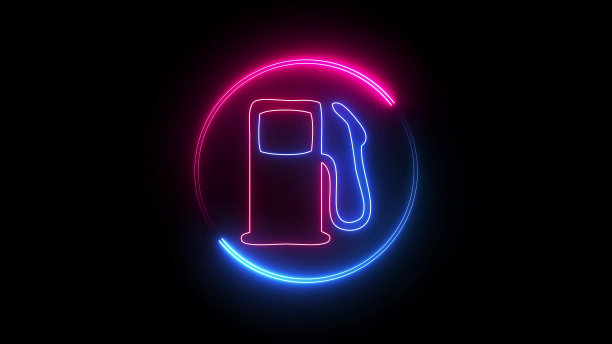 蓝色和粉红色发光的霓虹灯线油斜戴在黑色背景上。抽象插图背景。图片下载