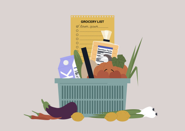 购物清单，满满一篮子超市杂货，日常事务图片下载
