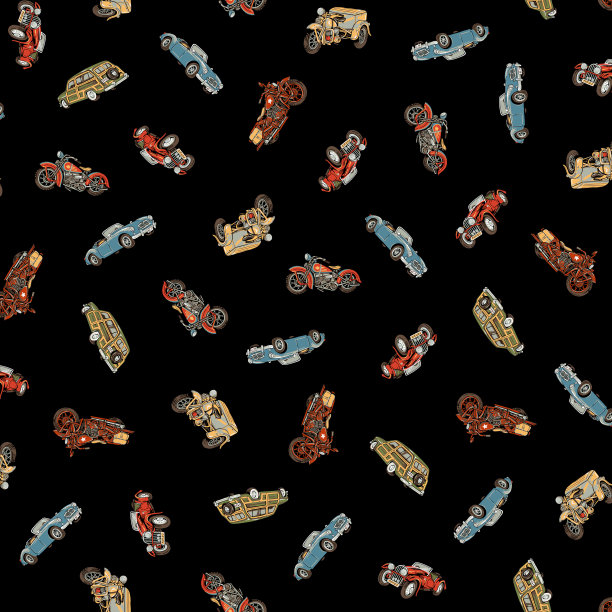 手绘经典汽车无缝图案图片下载