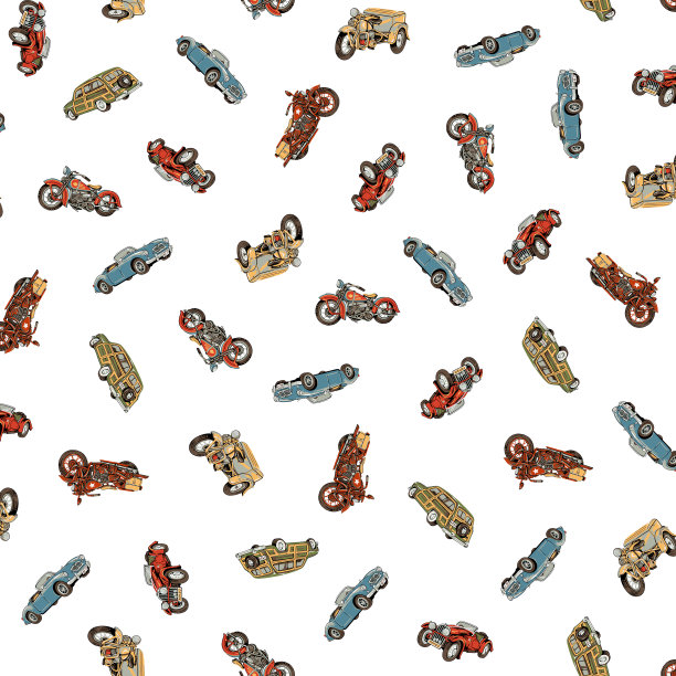 手绘经典汽车无缝图案图片下载