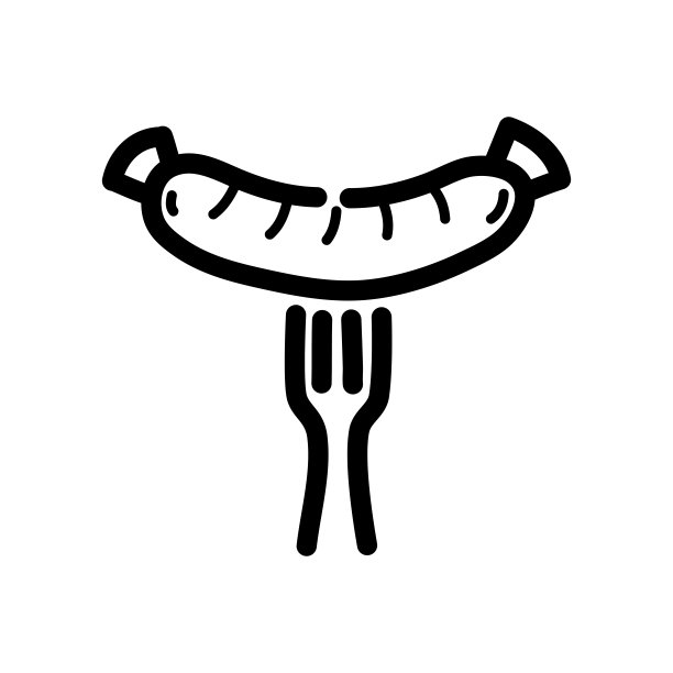巴伐利亚香肠在叉子上涂鸦图标。手绘符号。矢量插图。图片下载