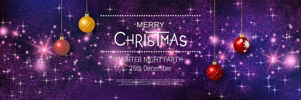 圣诞快乐和新年快乐派对邀请横幅矢量设计模板图片下载
