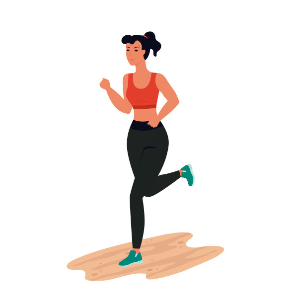 年轻女子在慢跑。女孩穿着运动服跑步。健康的生活方式。平面矢量插图。图片下载