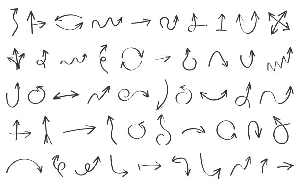 收集手绘箭头。一组简单的箭头。箭头标记图标。大集合。图片下载