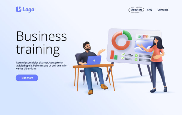 3D业务培训或课程概念。可以用于网页横幅，信息图表，英雄形象。3D渲染矢量图图片下载
