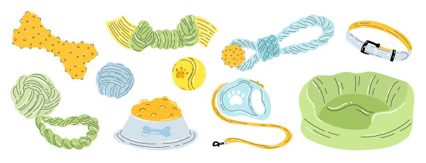 收集的狗配件和用品孤立的白色背景。图片下载