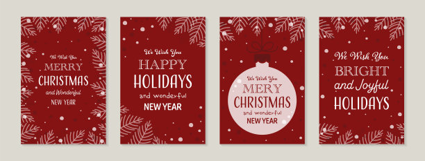 有树枝和球的圣诞卡片。集。矢量图图片下载