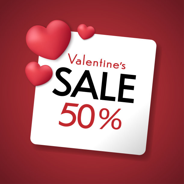 情人节大甩卖横幅。情人节大甩卖5折红底心形海报或横幅。促销和购物模板或背景。图片下载