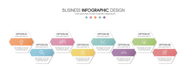 极简的信息图表模板与8个选项。向量图片下载