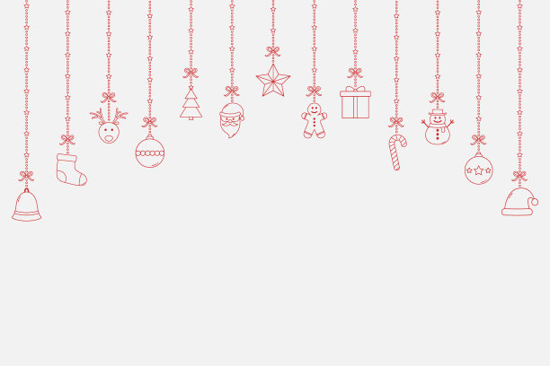 圣诞元素挂在明亮的背景与copyspace。圣诞装饰。向量图片下载