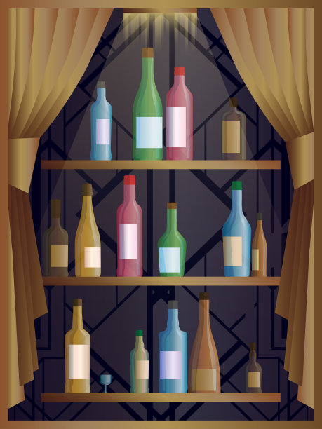 酒吧架子上的酒精饮料瓶，酒精套装。图片下载
