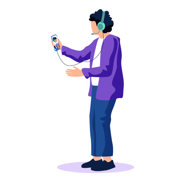 年轻人戴着耳机在智能手机上听音频节目，音乐，播客，广播，收音机图片下载