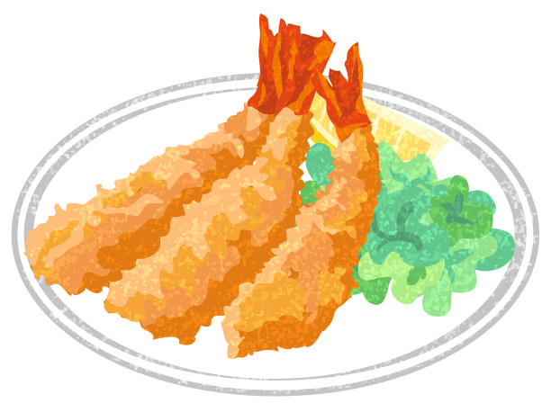 油炸虾的手绘插画。图片下载