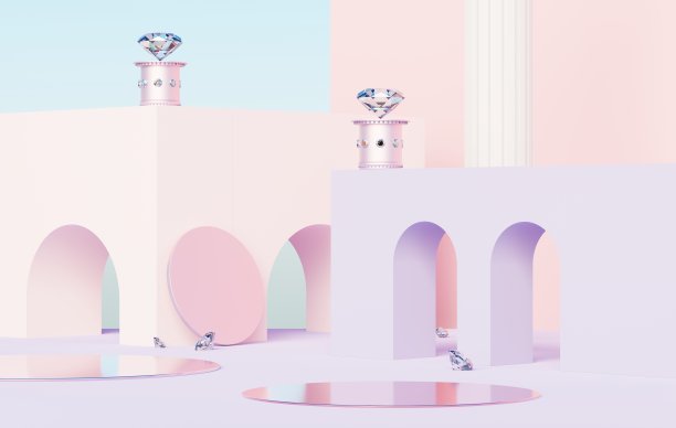 用于产品展示和广告的三维渲染抽象展示平台。简洁的场景背景设计。用于模拟的空基座。化妆用粉彩空舞台。图片下载