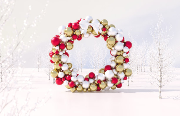 冬季圣诞场景与几何球拱。图片下载