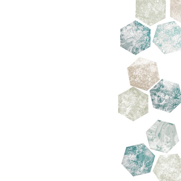 亚克力流体艺术抽象广场横幅。绿色和棕色的石头和大理石纹理六边形在白色的背景。图片下载