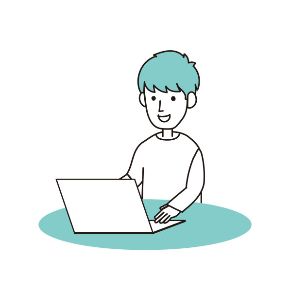 一名男子使用笔记本电脑的插图图片下载