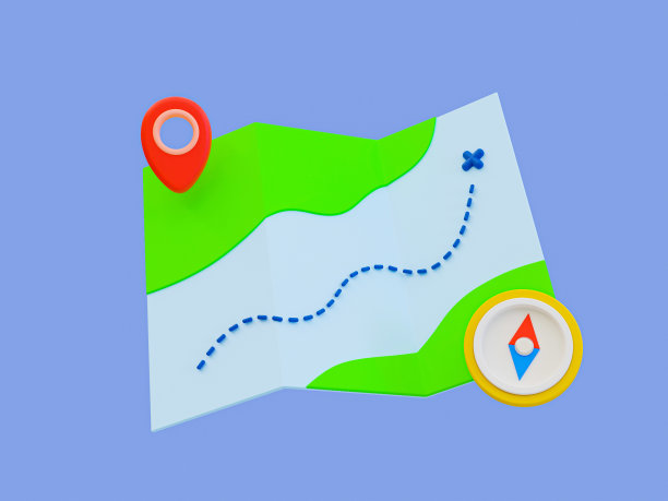 3d最小旅行地图图标。假期旅行。娱乐时间的概念。带有罗盘和位置图标的地图。3 d演示。图片下载