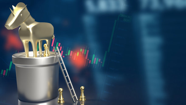 黄金独角兽对工厂的商业概念3d渲染图片下载