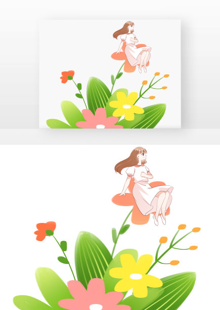 立春少女坐在花上 粉色裙子女孩坐在花朵上图片下载