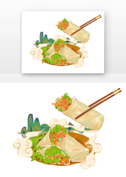 立春国潮美食春饼卷饼餐饮手绘卡通国风春季图片下载