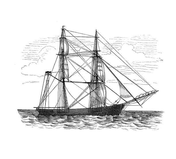 帆、索具和桅杆的正确设置，使顺风航行的帆船远离迎风的方向，向同一方向移动。图片下载