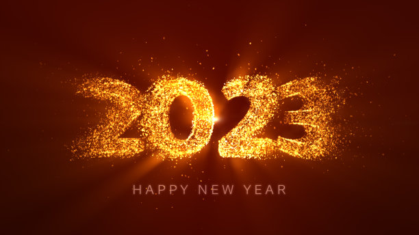 祝2023年新年快乐，金色的粒子飞来飞去，红色的背景上闪耀着光芒。图片下载