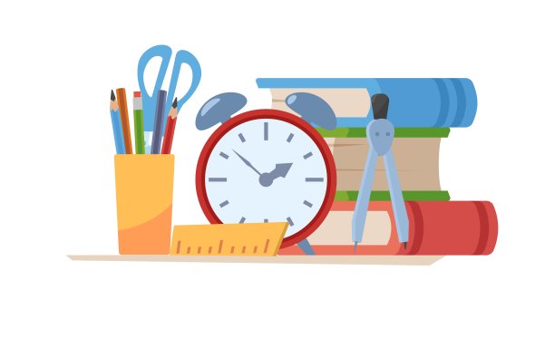 学校学生用品和文具构成矢量插图孤立。图片下载