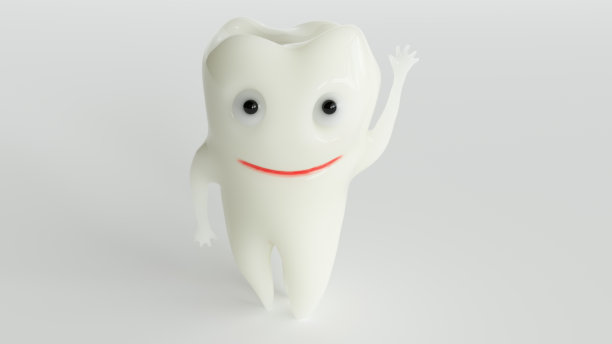 一颗健康的卡通牙齿在镜头前摆动——3d渲染图片下载
