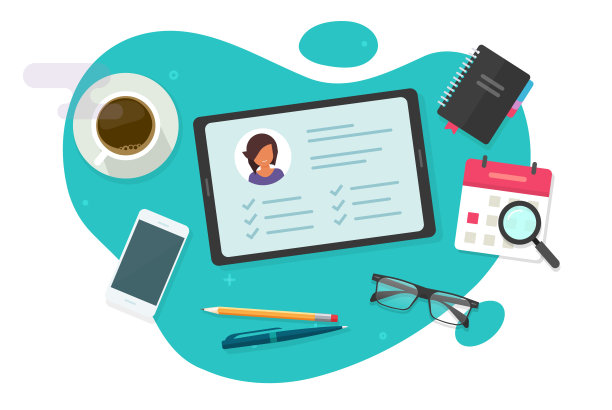 简历cv写在线矢量概念或专业人员申请人简介评估评估审核办公室平面图文说明，员工业务生涯个人候选人审核图片下载
