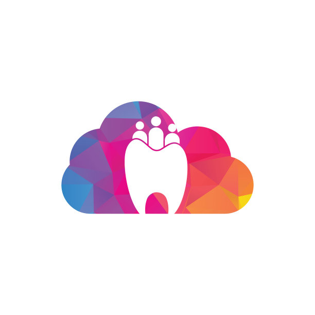 家庭牙科云形状概念标志模板与三人隔离。图片下载